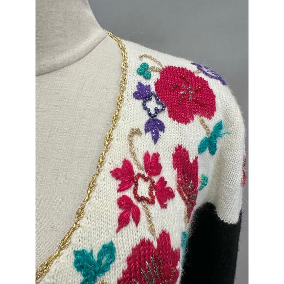 Vintage Jaclyn Smith Floral Embroidered Sweater Bold 80s Statement Size Large - Picture 9 of 16